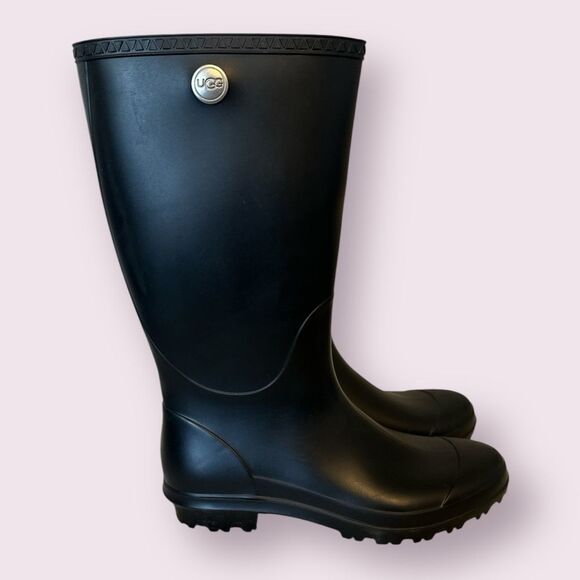 UGG Shelby Matte Waterproof Black Rain Boots Women's size 9 - Picture 1 of 11